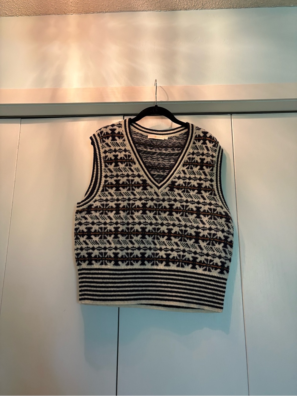 Tory Burch Navy and Cream Fair Isle sweater vest